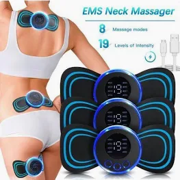 EMS Mini Neck Massager — 8 massage modes, 19 levels of intensity, rechargeable and portable