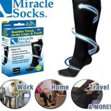 Miracle Socks — soothe tired achy legs, reduce swelling, enhance circulation. Perfect for work, home and travel.